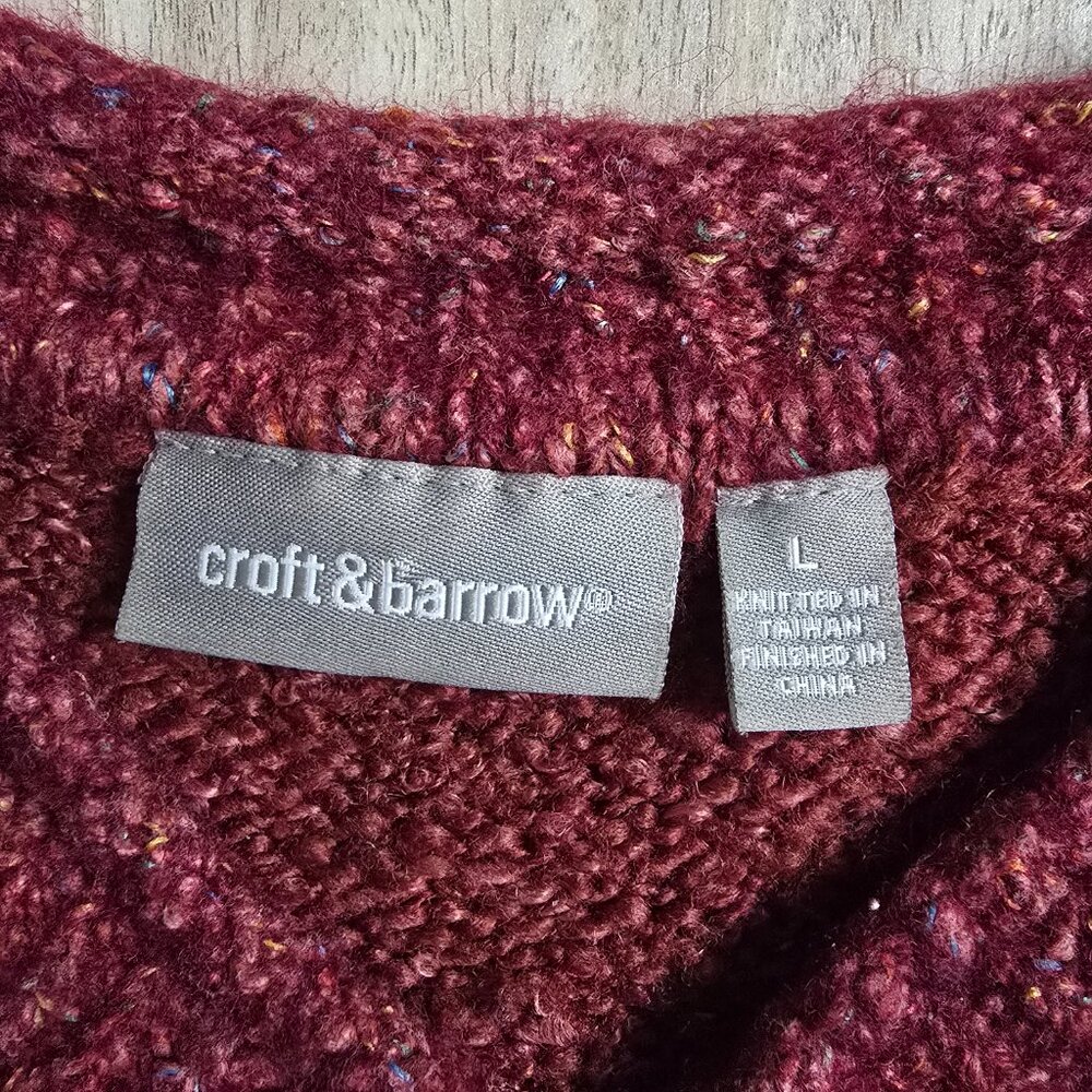 Vintage Croft & Barrow Maroon Knit Sweater Chunky Fall Floral Large Cozy Acrylic - Picture 7 of 10